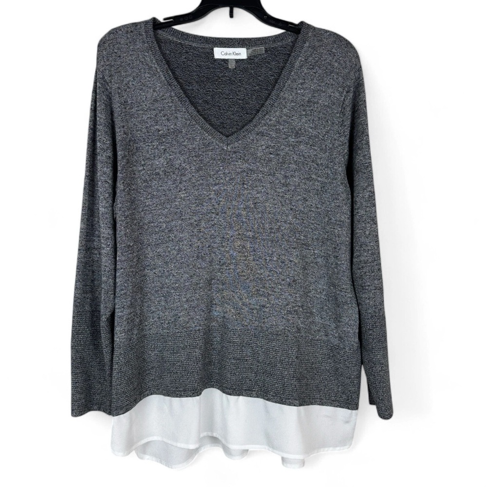 Calvin Klein Gray Sweater With White Trim Womens Size 0X Gray Long Sleeve